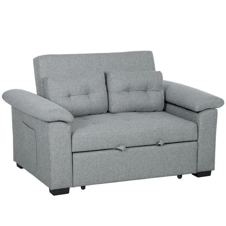 Pull Out Sofa Bed, Fabric 2 Seater Click Clack Sofa Bed Settee with 2 Pocket Springs, Convertible Sofa Couch with Pillows and Side Pockets for Living Room, Home Office, Light Grey