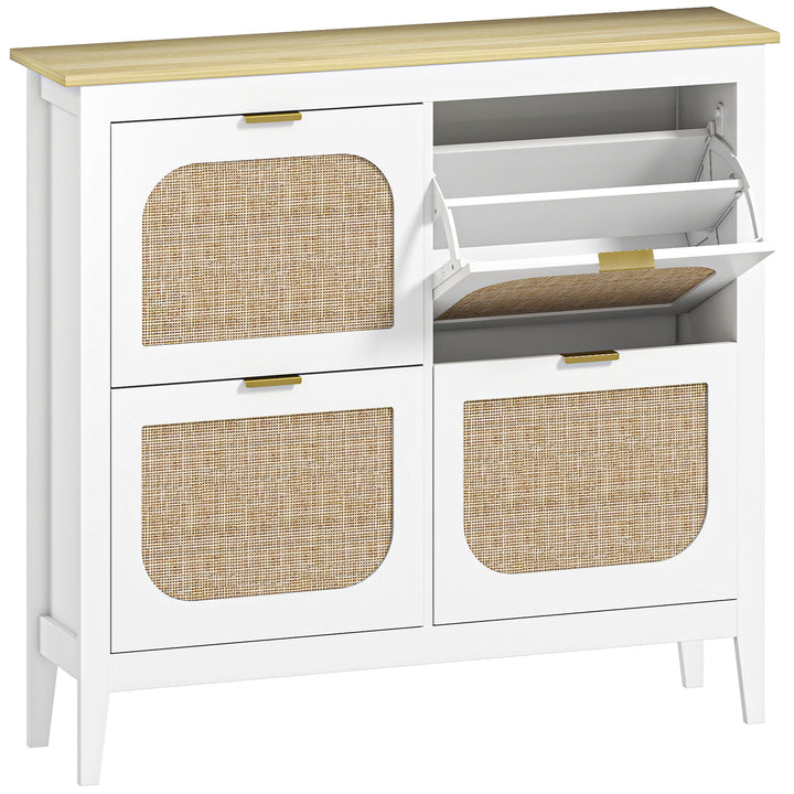 Narrow Shoe Cabinet, Boho Slim Shoe Storage Cabinet with 4 Flip Drawer