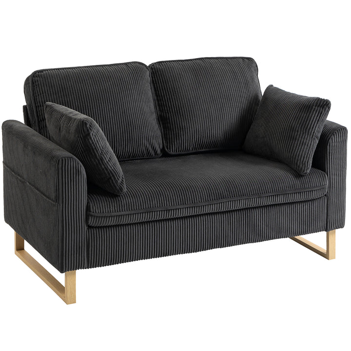 2 Seater Sofa, 140 cm Loveseat Sofa with Spring Cushions, Metal Legs, 