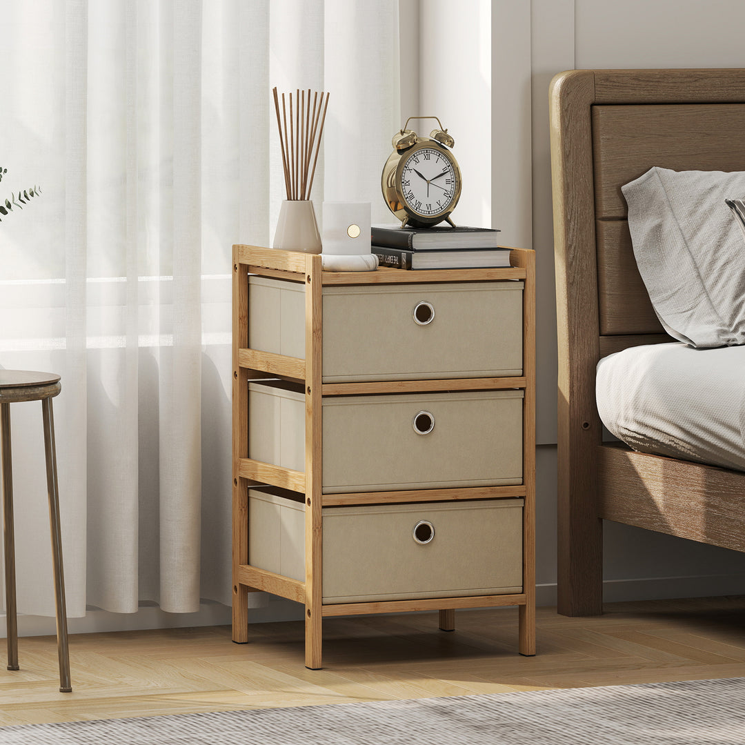 Chest of Drawers, 3 Fabric Drawers Narrow Dresser with Bamboo Frame, C
