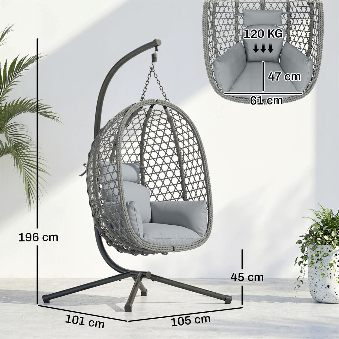Hanging Egg Chair, Indoor Outdoor Rattan Hammock Swing Chair with Stan