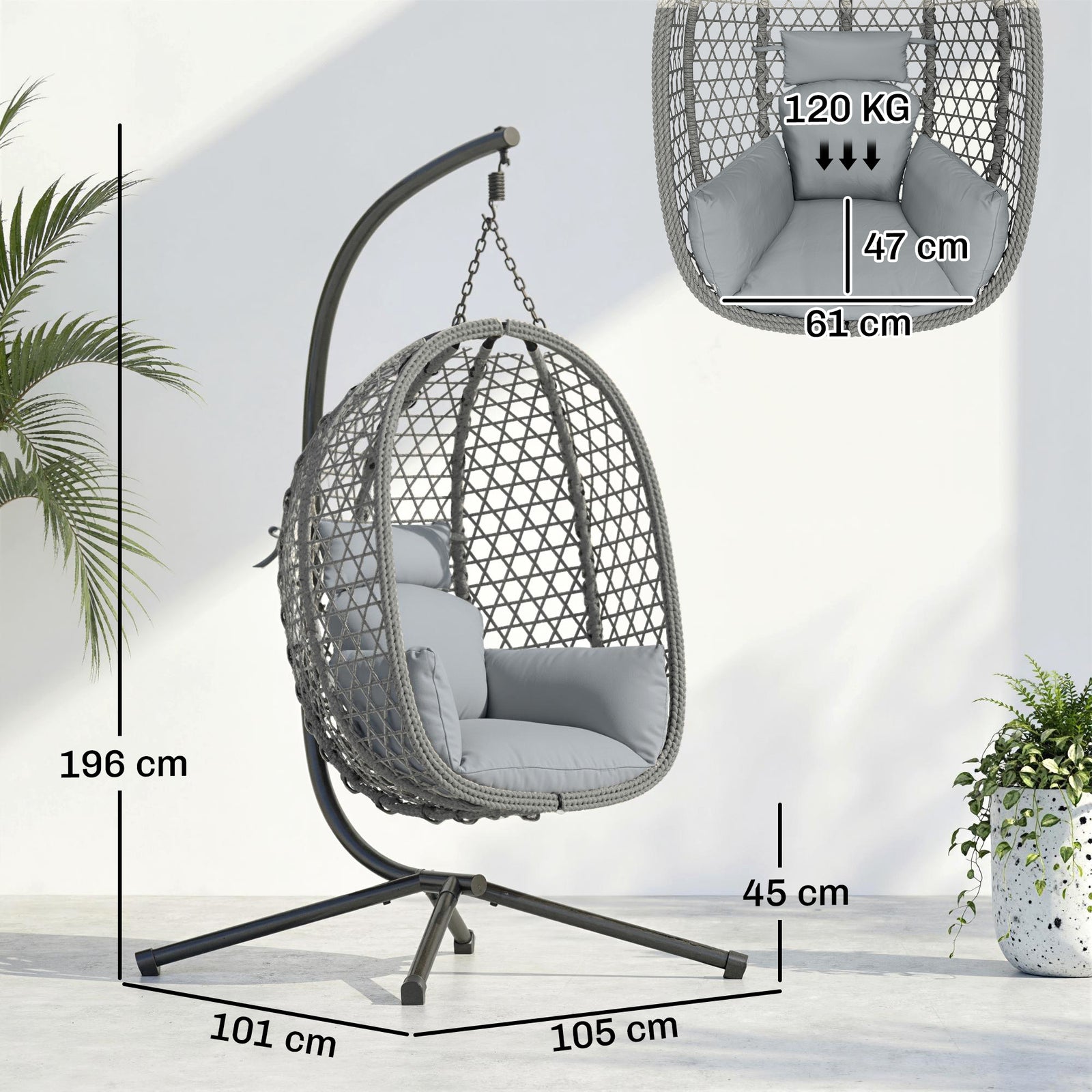 Hanging Egg Chair, Indoor Outdoor Rattan Hammock Swing Chair with Stan