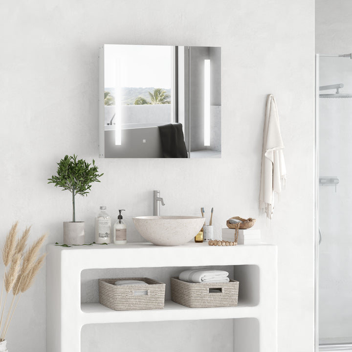 kleankin Illuminated Bathroom Cabinet: Wall-Mounted with LED Mirror, Adjustable Shelf, Touch Switch, USB Charging, Pristine White | Aosom UK