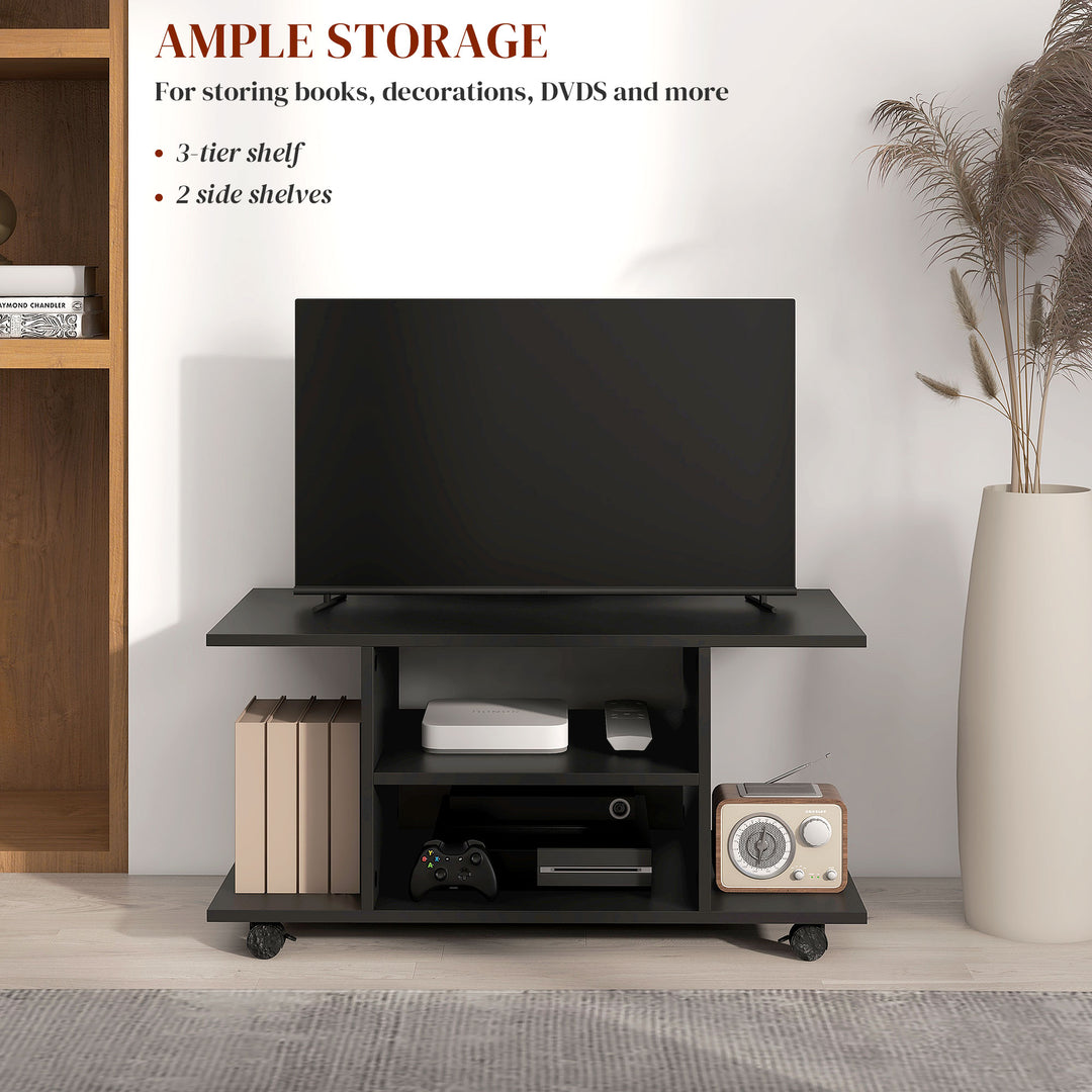 HOMCOM Modern TV Stand with Storage Shelves, Sleek Design for Living Rooms, Space-Saving, Black | Aosom UK