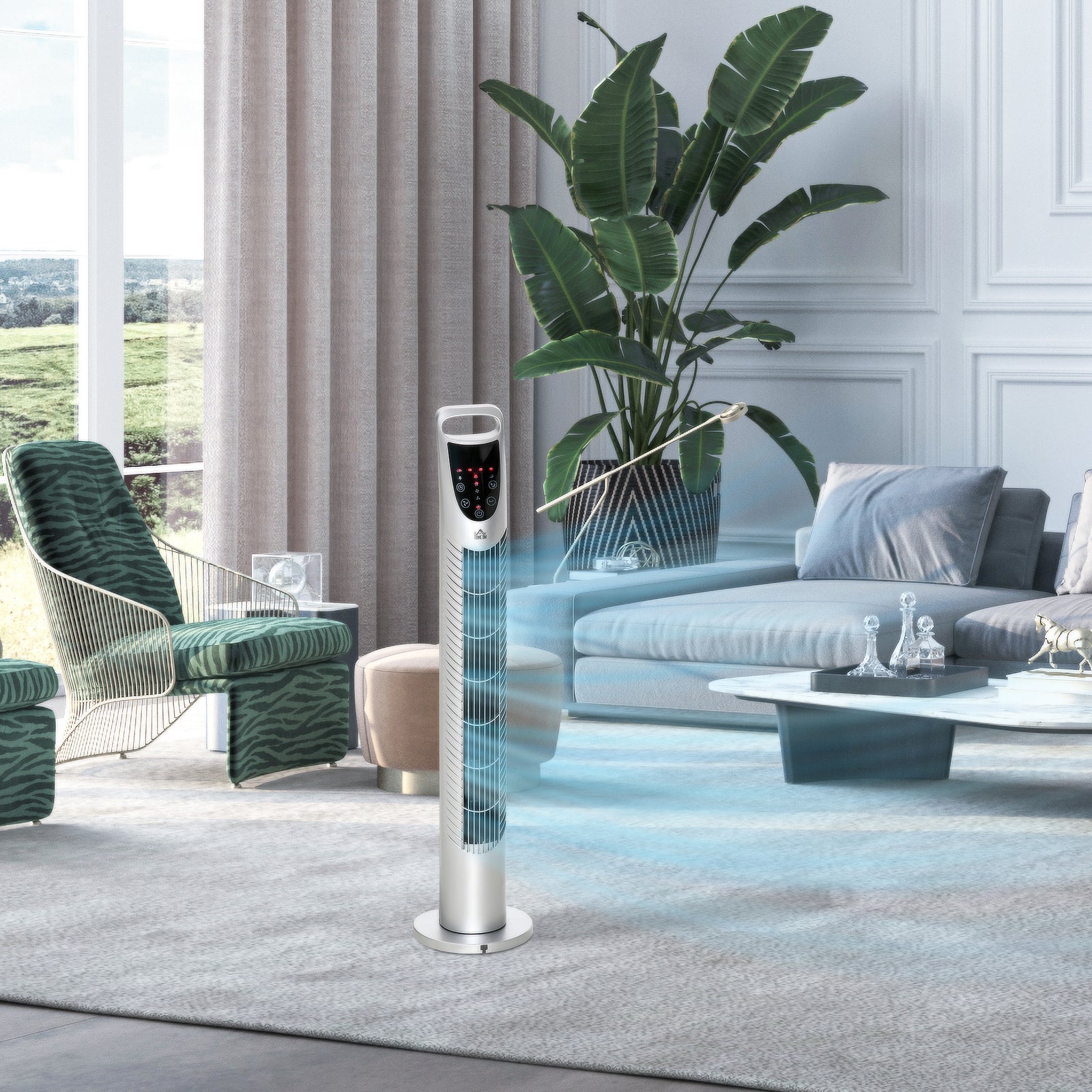 31" Oscillating Tower Fan with Remote Control, 7.5H Timer, 3 Speed 3 Modes, Electric Floor Standing Cooling Fan for Home Bedroom Office, Silver