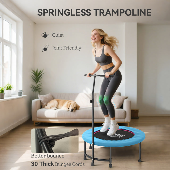 MCL 40" Fitness Trampoline with Adjustable Handle, Rebounder Trampoline, Mini Jumper for Indoor Exercise Workout, Blue