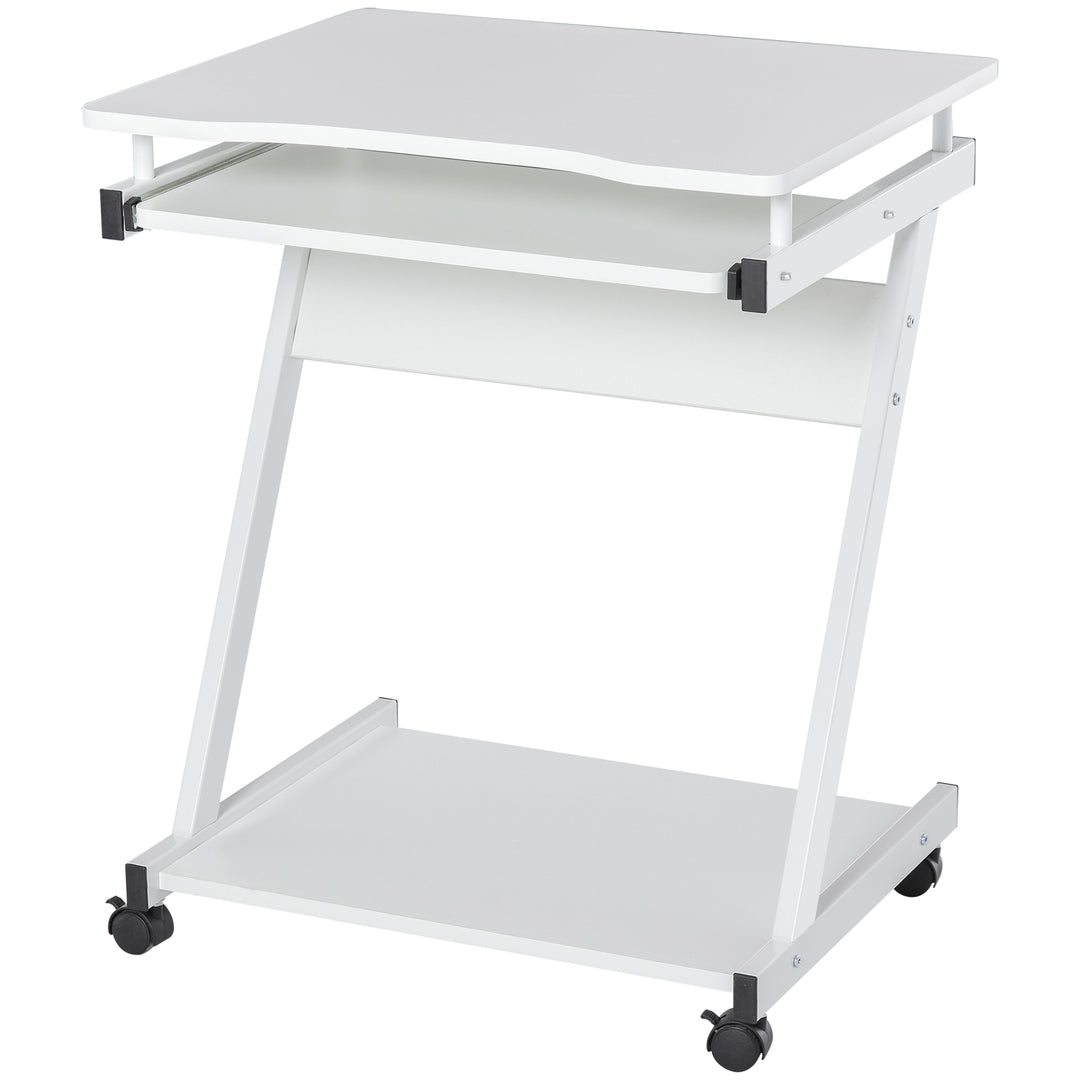 MCL Movable Computer Desk with 4 Moving Wheels Sliding Keyboard Tray Home Office Workstation White