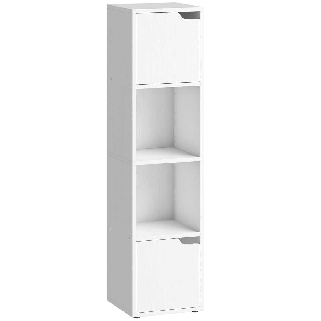 Narrow Bookcase, 4-Tier Bookshelf, Storage Cabinet with doors for Livi