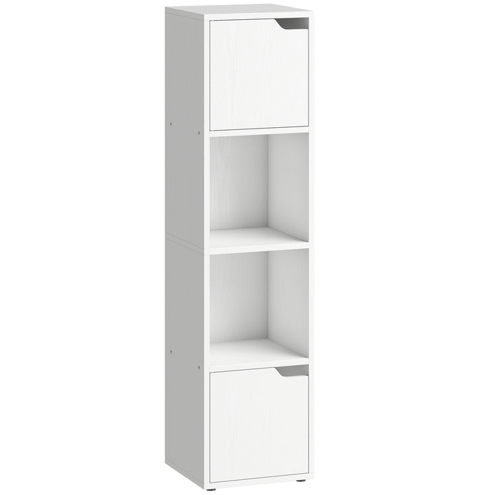 Narrow Bookcase, 4-Tier Bookshelf, Storage Cabinet with doors for Livi
