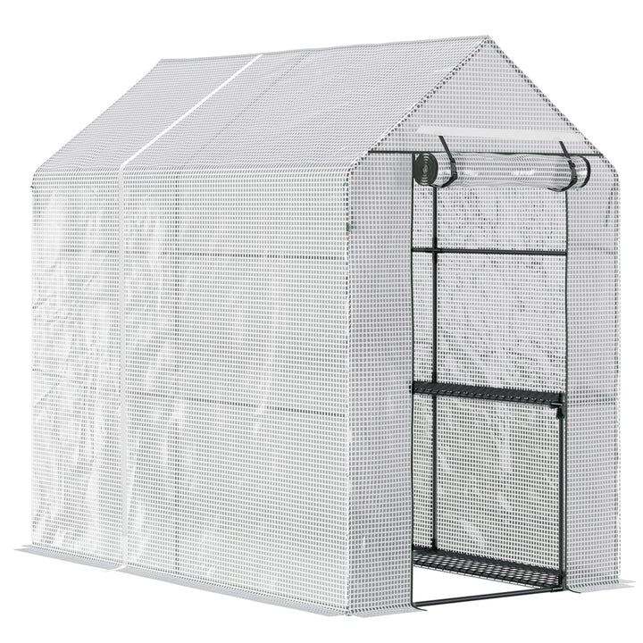 Outsunny Walk in Garden Greenhouse with Shelves Polytunnel Steeple Grow House 186L x 120W 190Hcm White | Aosom UK