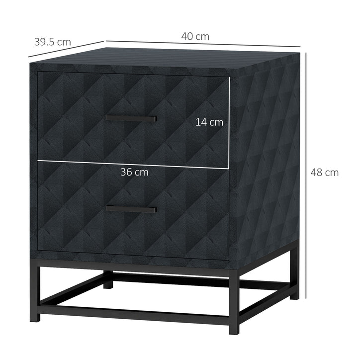 Bedside Tables Set of 2, Modern Bedside Table Nightstand with 2 Drawers, Bedside Cabinet Sofa Side Table with Storage, Steel Legs for Bedroom, Living Room, Black