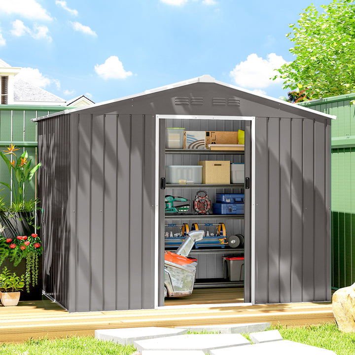 8 x 6ft Galvanised Steel Shed, with Double Door - Light Grey