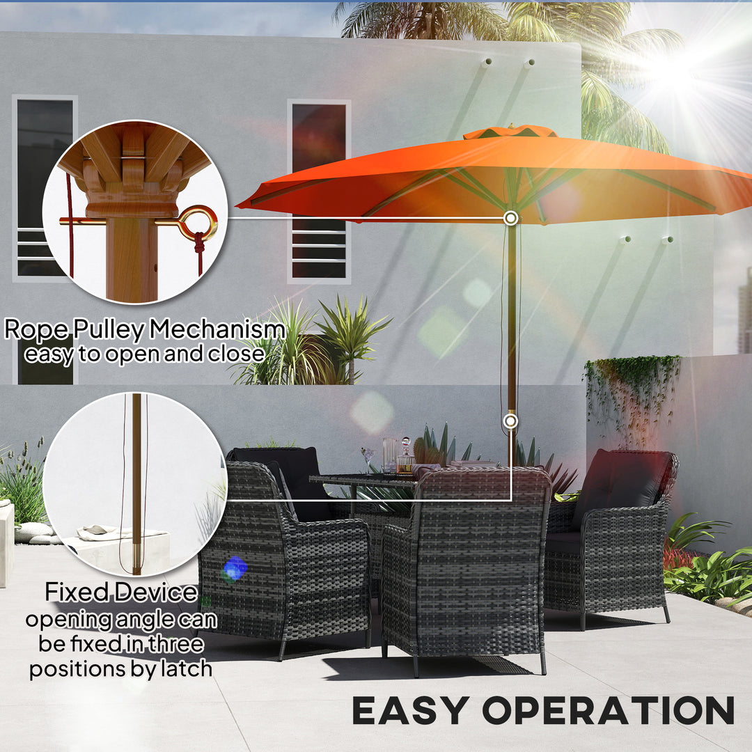 3m Wood Pole Parasol Umbrella - Orange