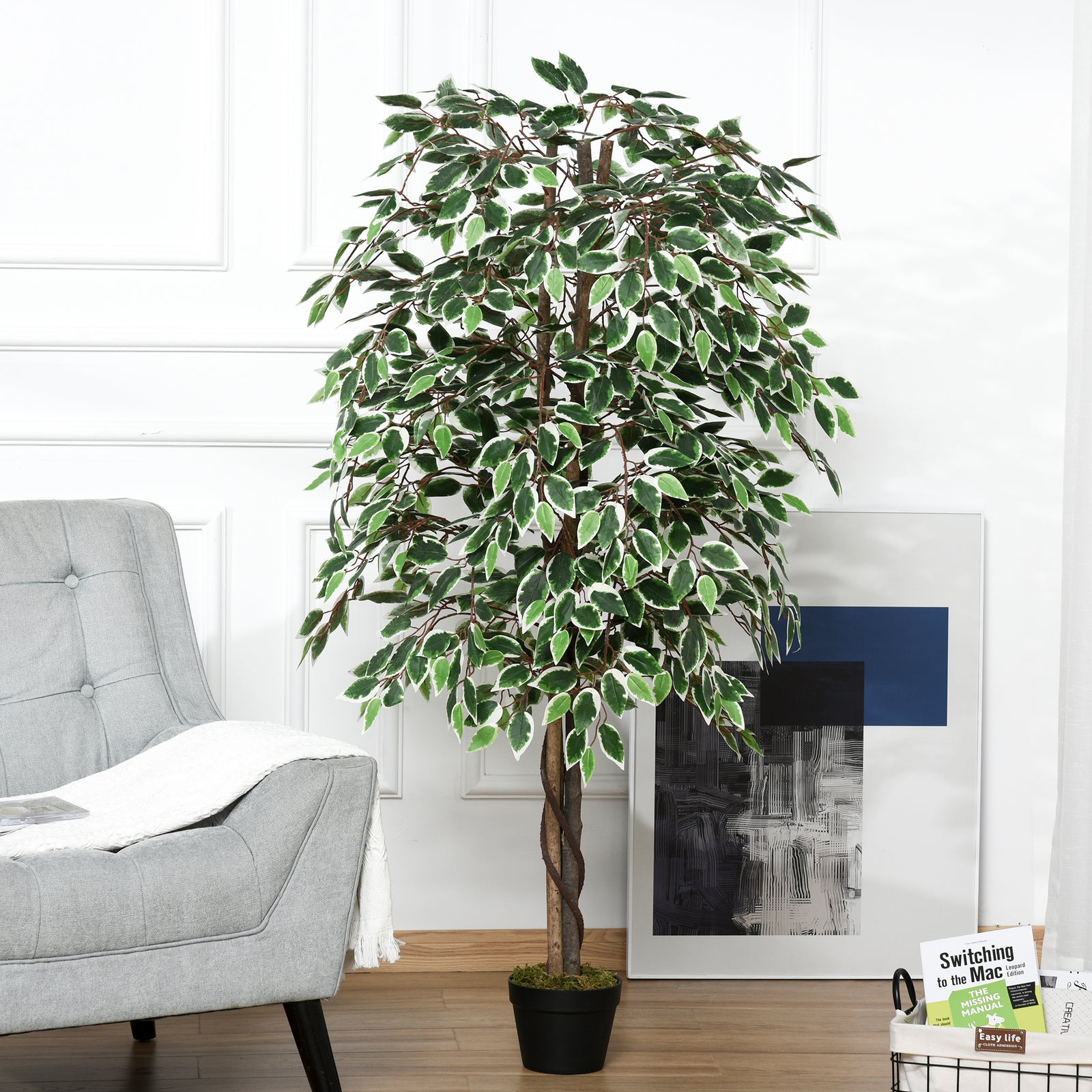 160cm/5.2FT Artificial Ficus Silk Tree with Nursery Pot, Decorative Fake Plant, for Indoor Outdoor Décor