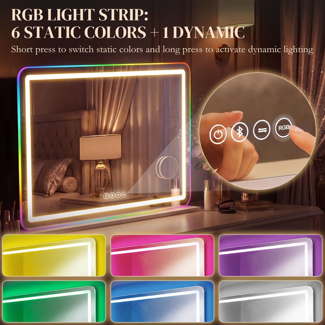 Vanity Mirror with Lights, Dimmable Makeup Mirror with Adjustable Colo