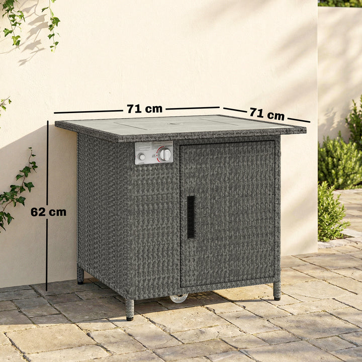 14.5 KW Rattan Gas Fire Pit Dining Table with Rain Cover, Wind Guard, 