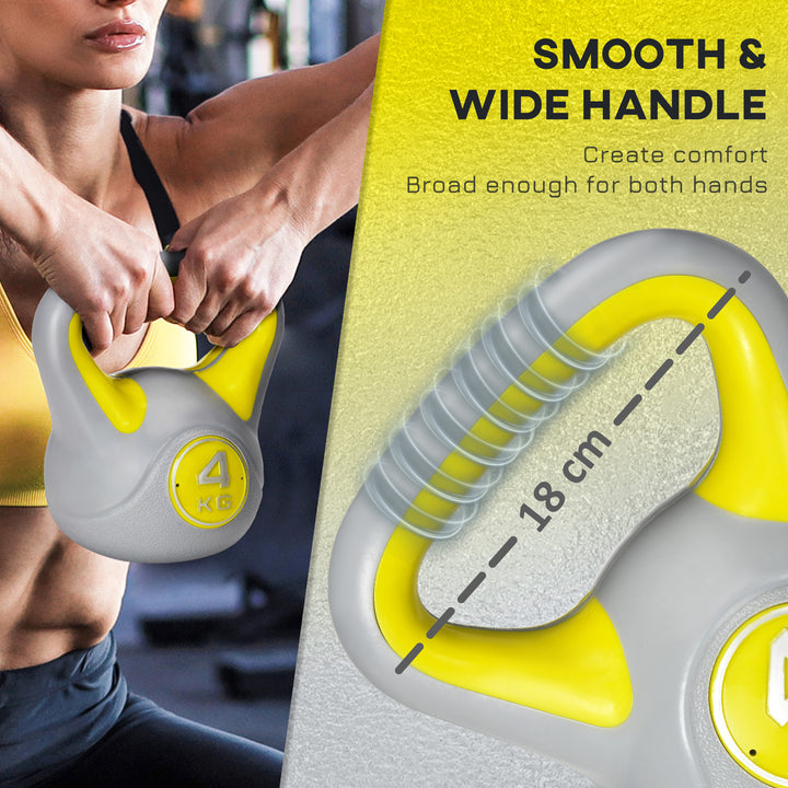SPORTNOW Kettlebell, 4kg Kettle Bells with Handle for Home Gym Weight Lifting and Strength Training, Yellow and Grey