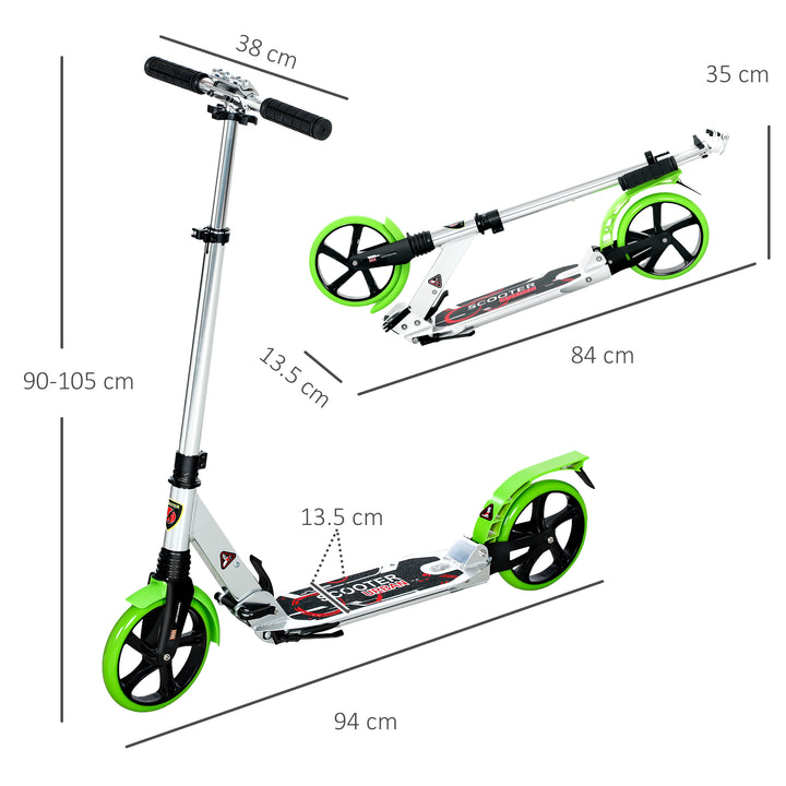 Folding Kick Scooter, Adjustable Ride On Scooter with 200mm Big Wheels and Double Shock Absorption, Urban Scooter for 14+ Teens Adult, Green