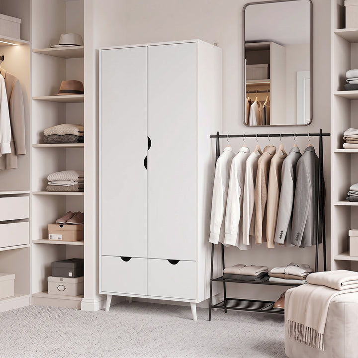 Elegant Home Storage Organisation Furniture, 2-Door Clothes Wardrobe w