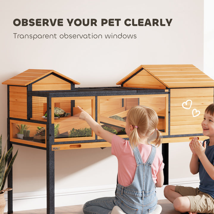 Wooden Tortoise House with Stand Legs, Clear Observation Windows - view 5