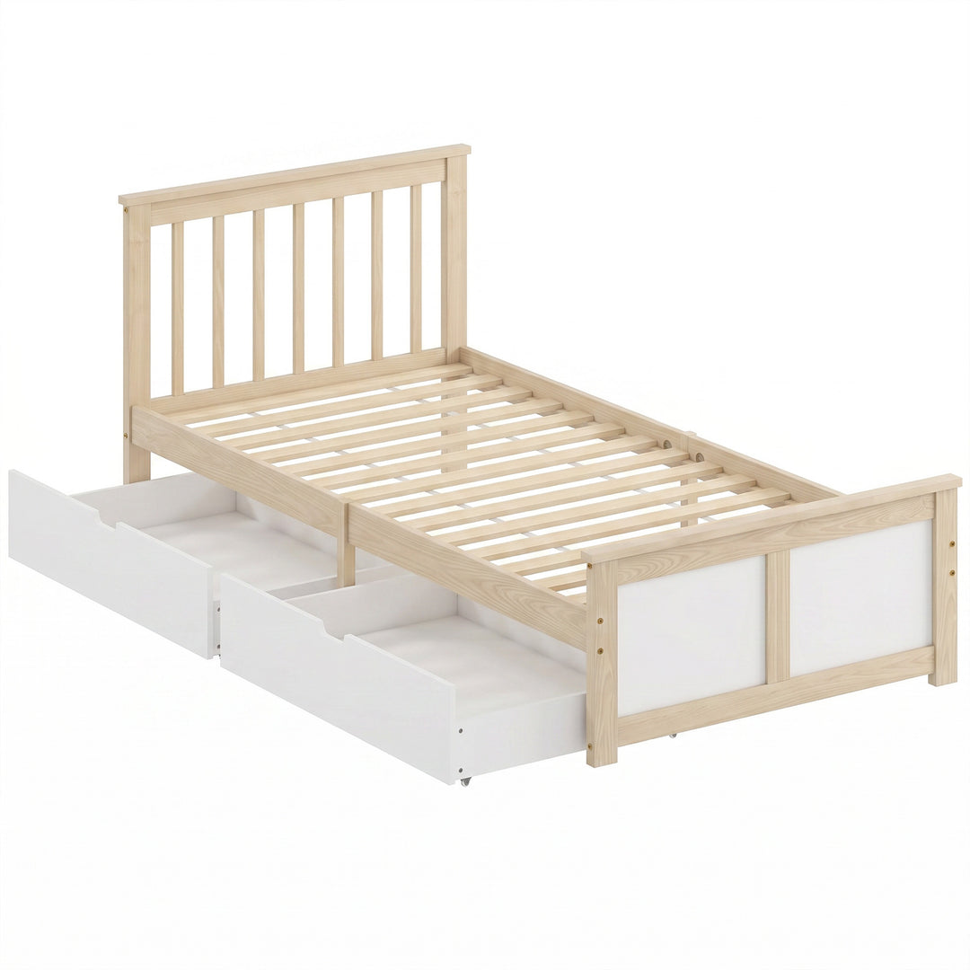 Pine Storage Bed, 3ft Single Solid Wooden Bed Frame with Drawers, Head