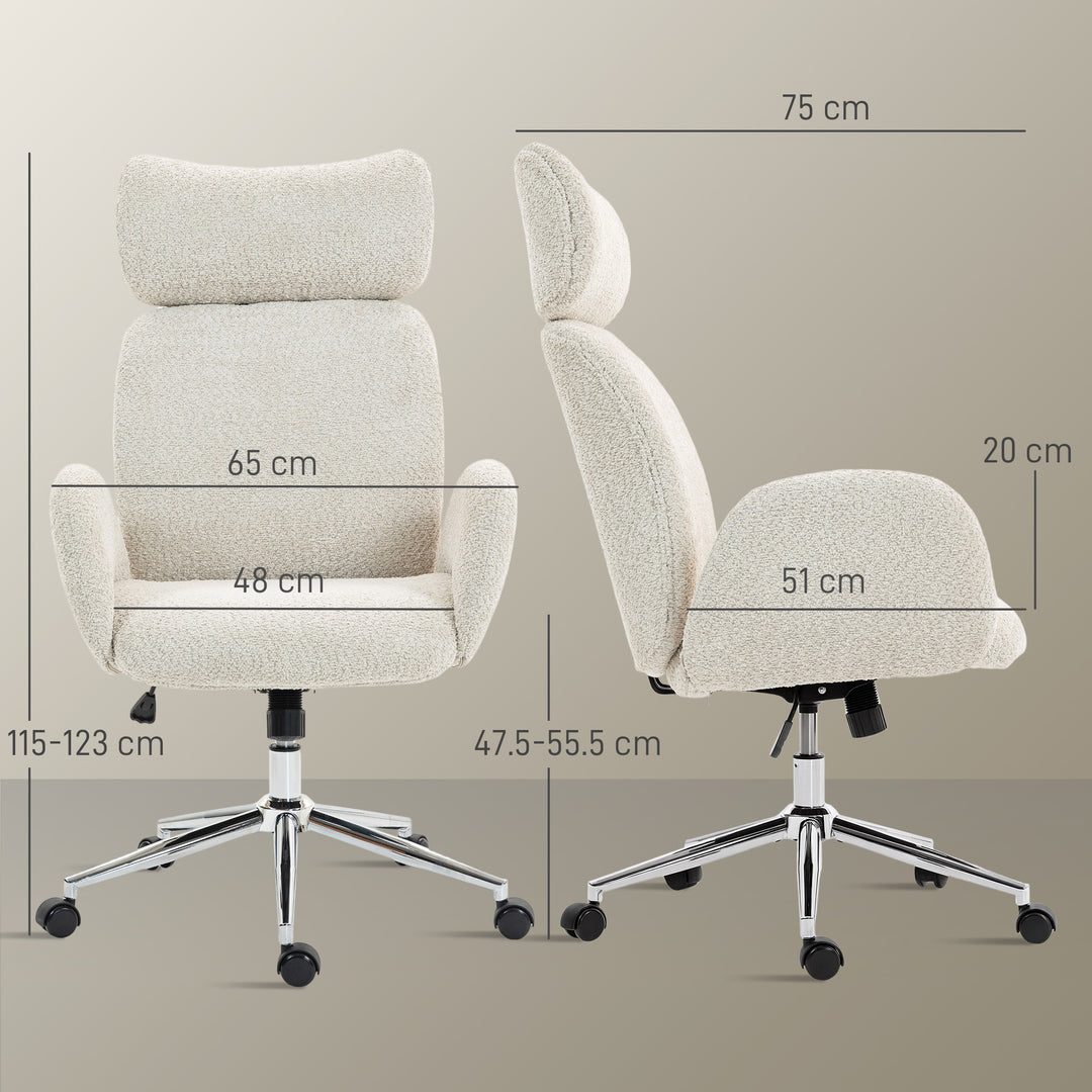 Office Chair with Adjustable Headrest, Spring Pack, Curved Line, Boucle Fabric - Pale