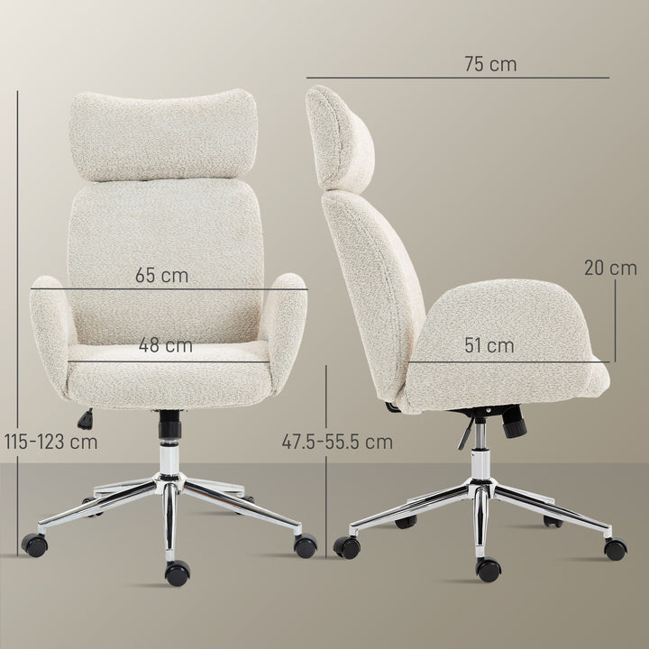 Office Chair with Adjustable Headrest, Spring Pack, Curved Line, Boucle Fabric - Pale
