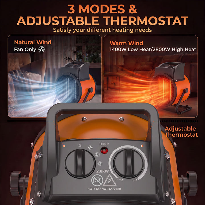 Industrial Fan Heater 2800W with Tilting, Electric Ceramic Space - view 5
