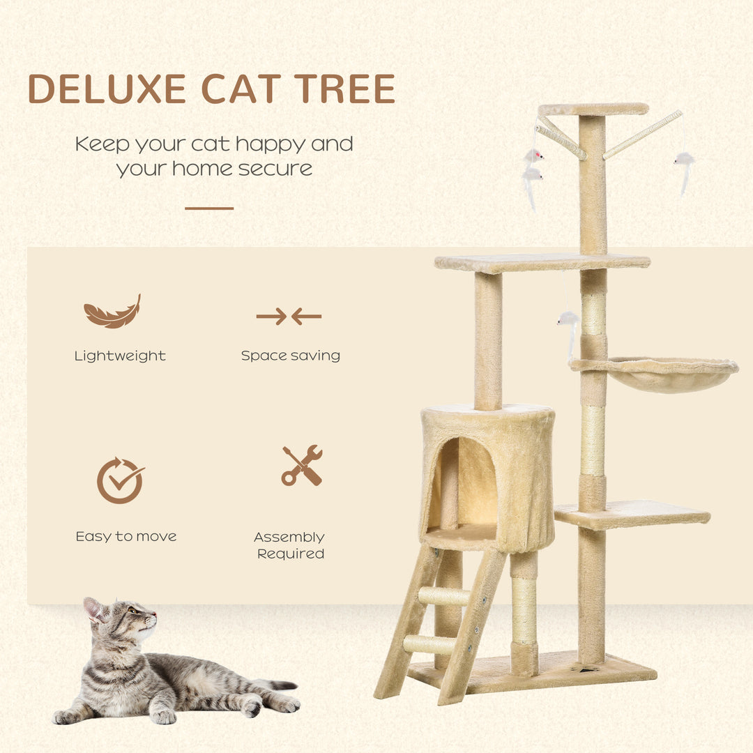 PawHut Feline Fort: Towering 131cm Cat Tree with Scratching Posts & Cosy Perches, Sturdy Beige Haven for Kitties | Aosom UK