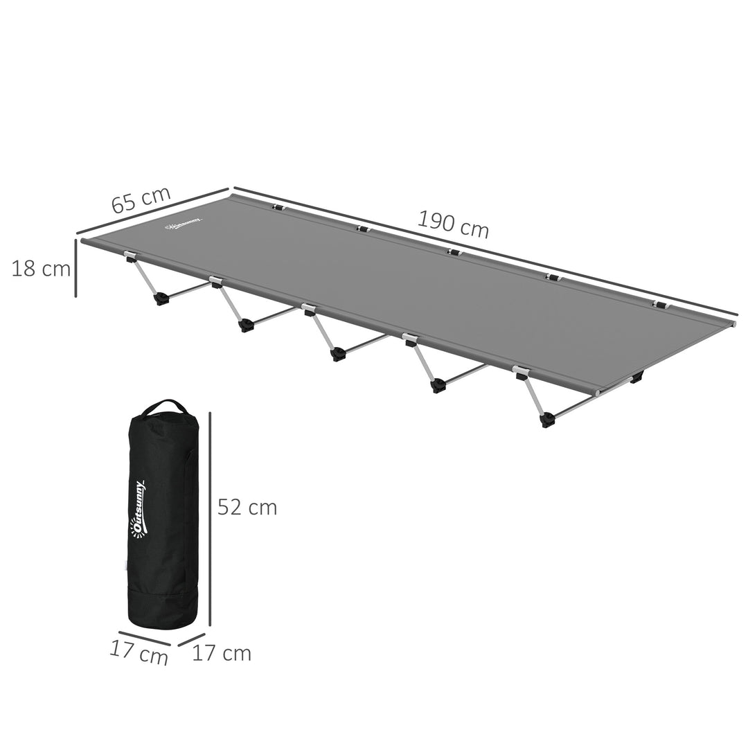 Lightweight Camping Bed, Aluminium Portable Camp Cot w/ Strong Support 150kg and Carry Bag for Camping, Dark Grey