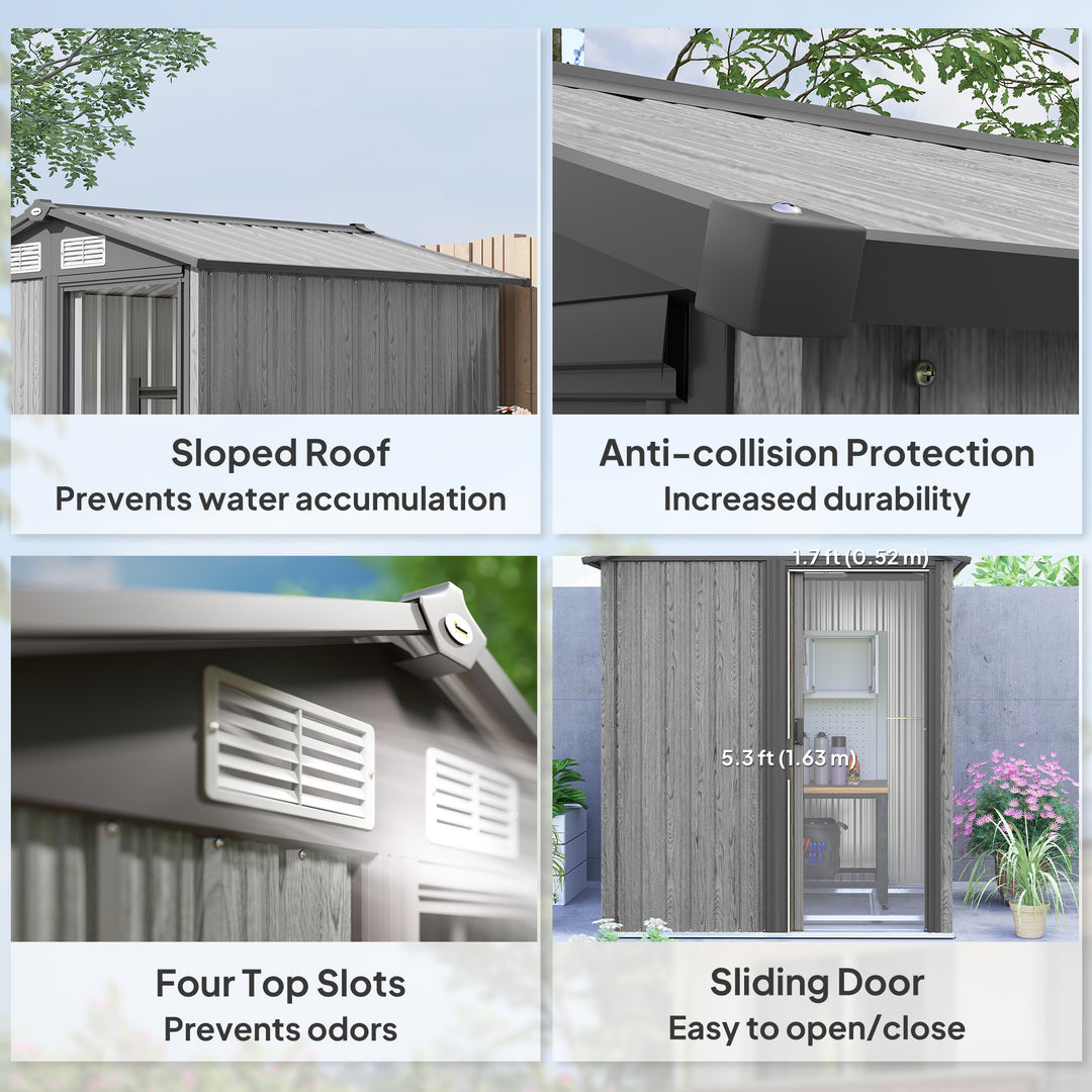 4.3 x 5ft Outdoor Garden Storage Shed - Grey Wood Effect