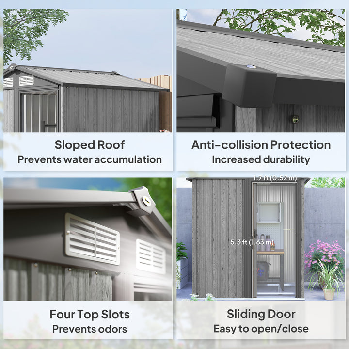 4.3 x 5ft Outdoor Garden Storage Shed - Grey Wood Effect