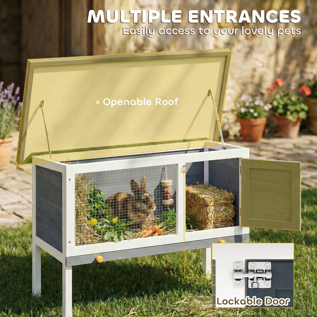 Wooden Rabbit Hutch, Guinea Pig Hutch with Asphalt Roof, Outdoor Eleva