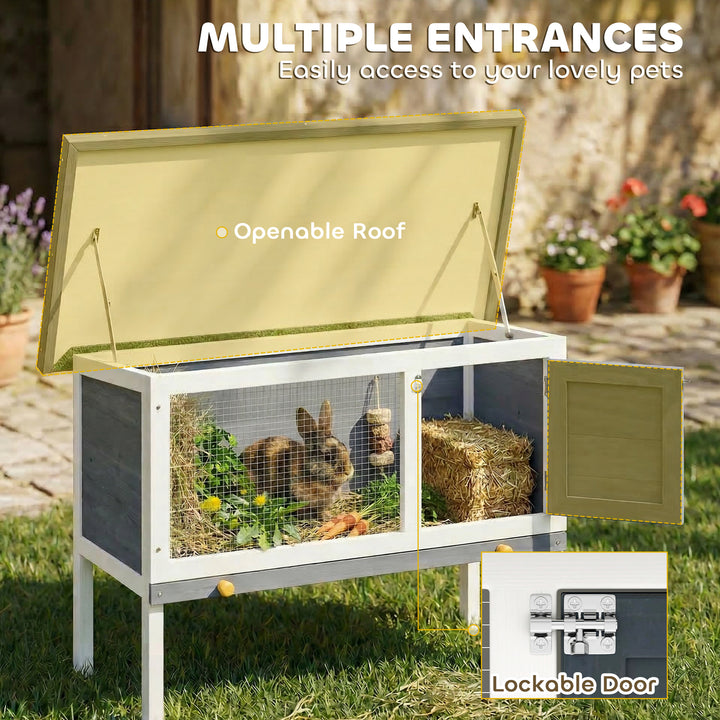Wooden Rabbit Hutch, Guinea Pig Hutch with Asphalt Roof, Outdoor Eleva