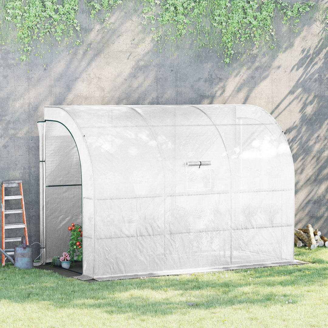 MCL Outdoor Walk-In Greenhouse, Plant Nursery with Zippered Doors, PE Cover and 3-Tier Shelves, White, 300 x 150 x 213 cm