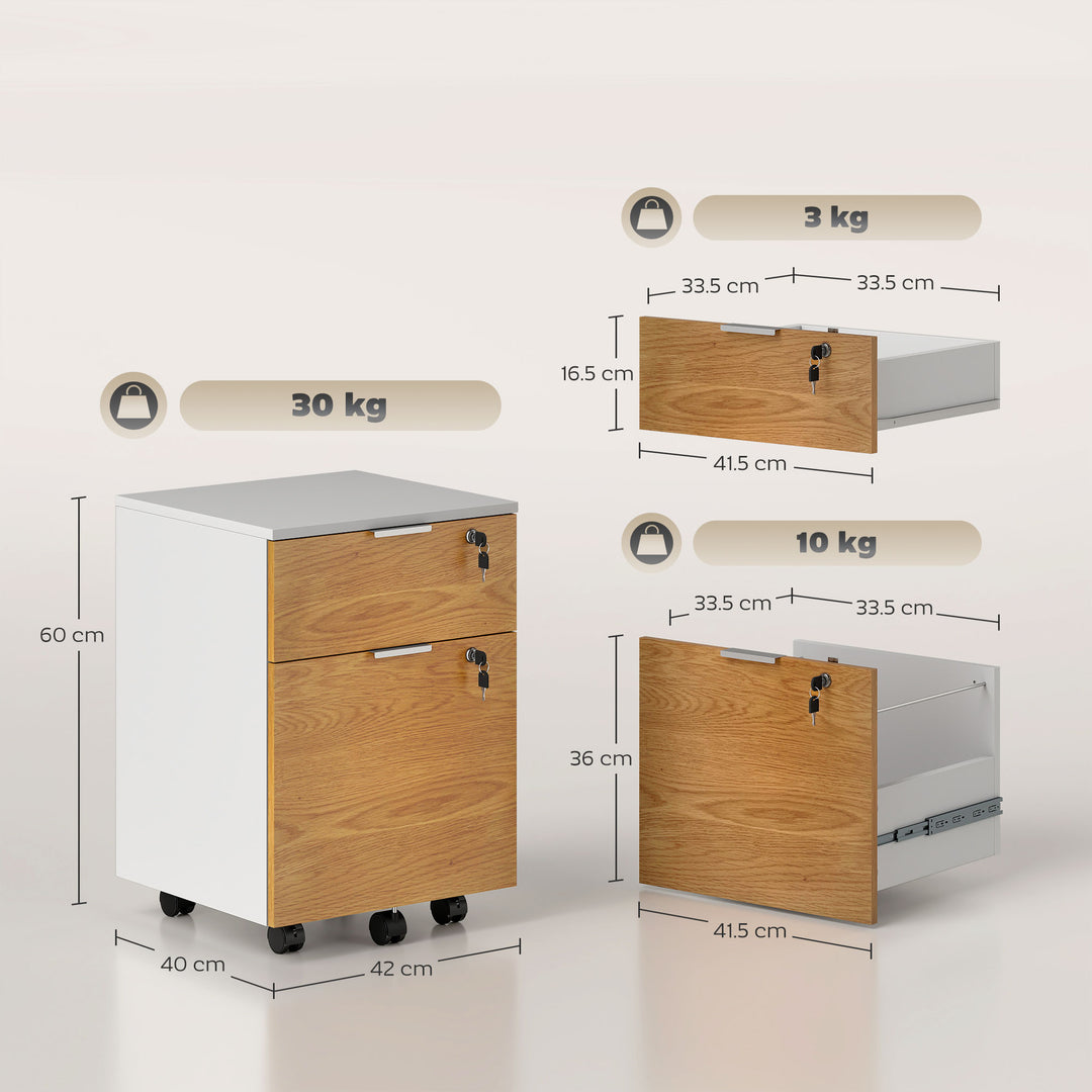 Two-Drawer Lockable Filing Cabinet - Wood Effect