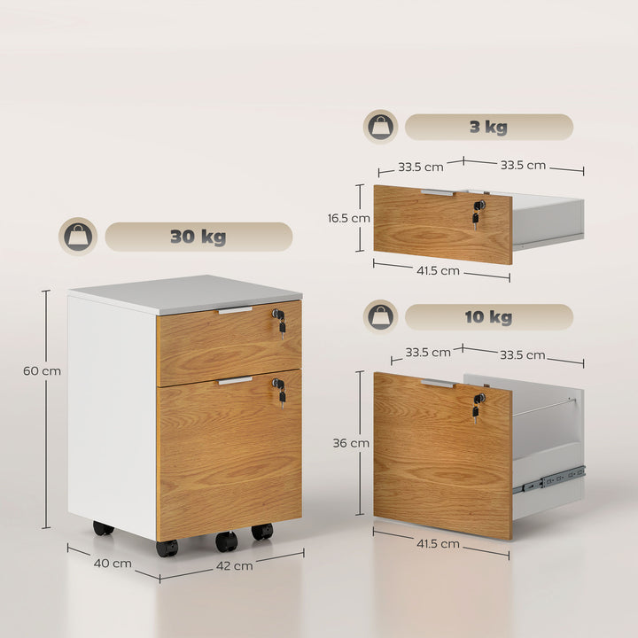 Two-Drawer Lockable Filing Cabinet - Wood Effect
