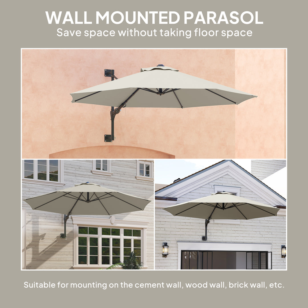 3(m) Wall-Mounted Parasol Shade, with Handle - Light Grey