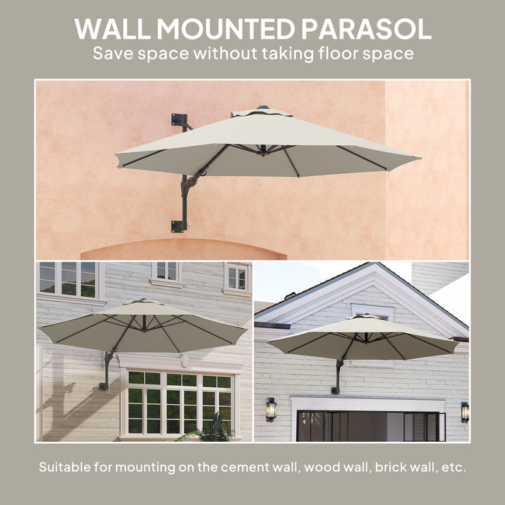 3(m) Wall-Mounted Parasol Shade, with Handle - Light Grey