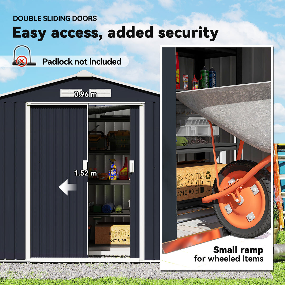 7 x 4ft Weatherproof Shed, Outdoor Bike Storage Shed with Ventilation Slots, Foundation Kit and Lockable Double Doors, Dark Grey