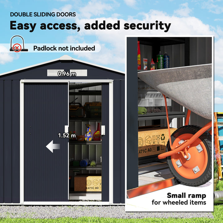 7 x 4ft Weatherproof Shed, Outdoor Bike Storage Shed with Ventilation Slots, Foundation Kit and Lockable Double Doors, Dark Grey