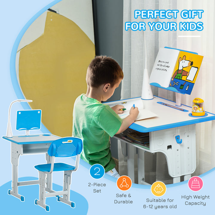 Kids Desk and Chair Set Adjustable Height Study Table Set with Drawer,