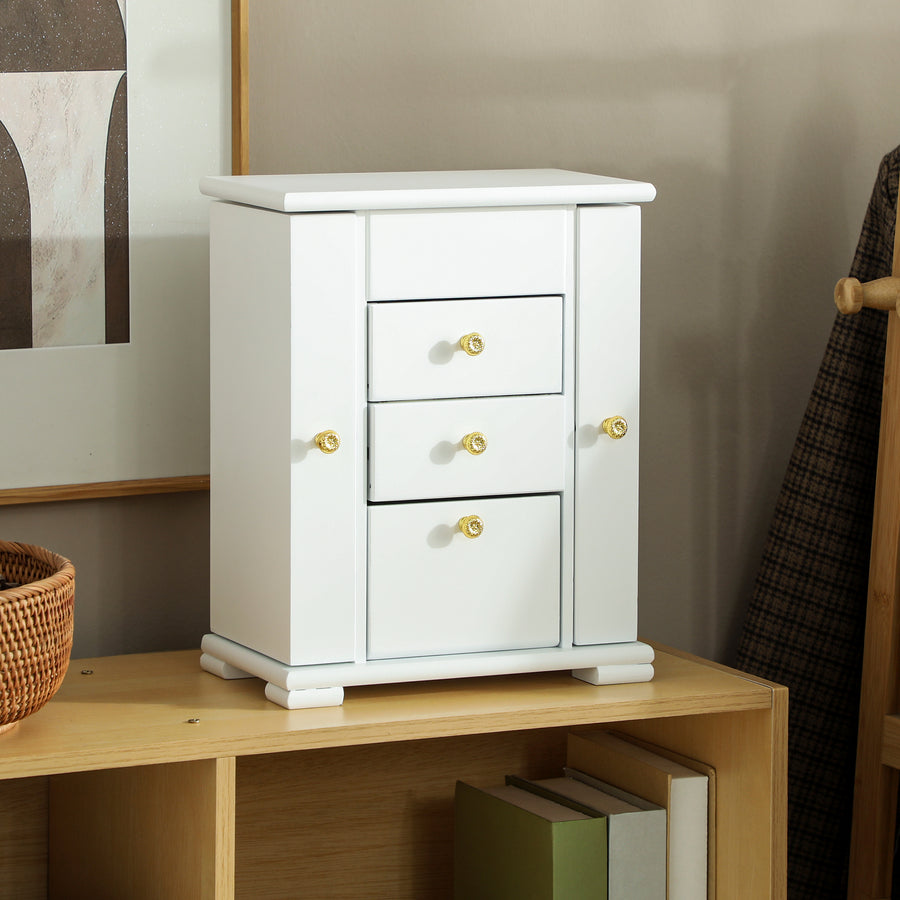 4-Tier Jewellery Box with Mirror and 2 Drawers - White