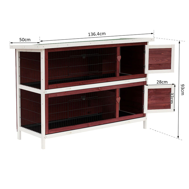 Two-Tier Double Decker Wooden Guinea Pigs Hutches Pet Cage 136.4Lx50Wx93H cm-Brown/White