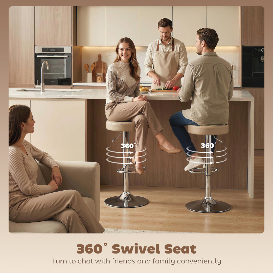 Bar Stools Set of 2, Modern PU Leather Swivel Barstools, Height Adjust