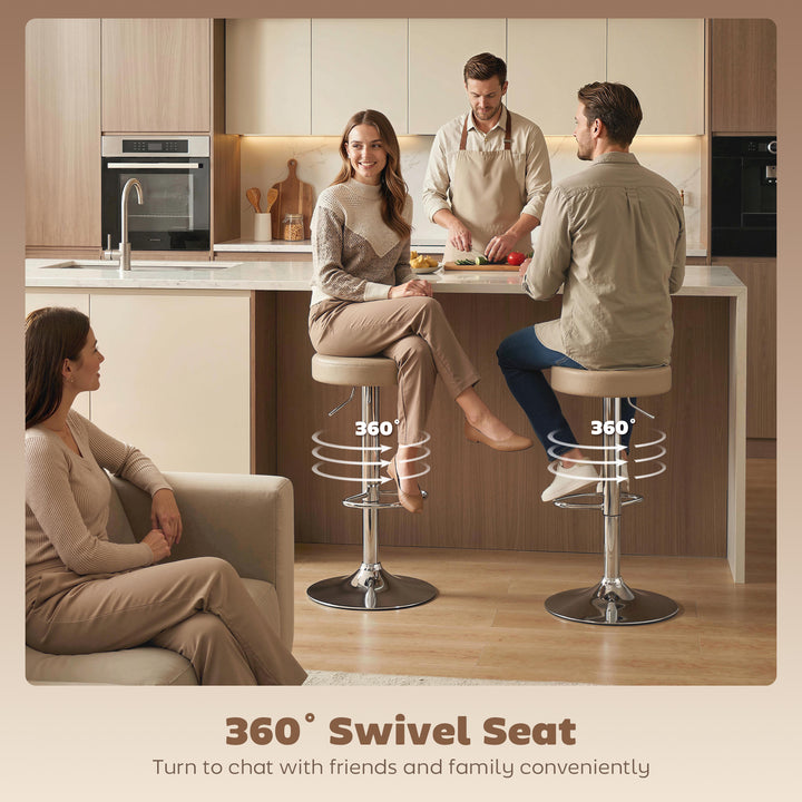 Bar Stools Set of 2, Modern PU Leather Swivel Barstools, Height Adjust