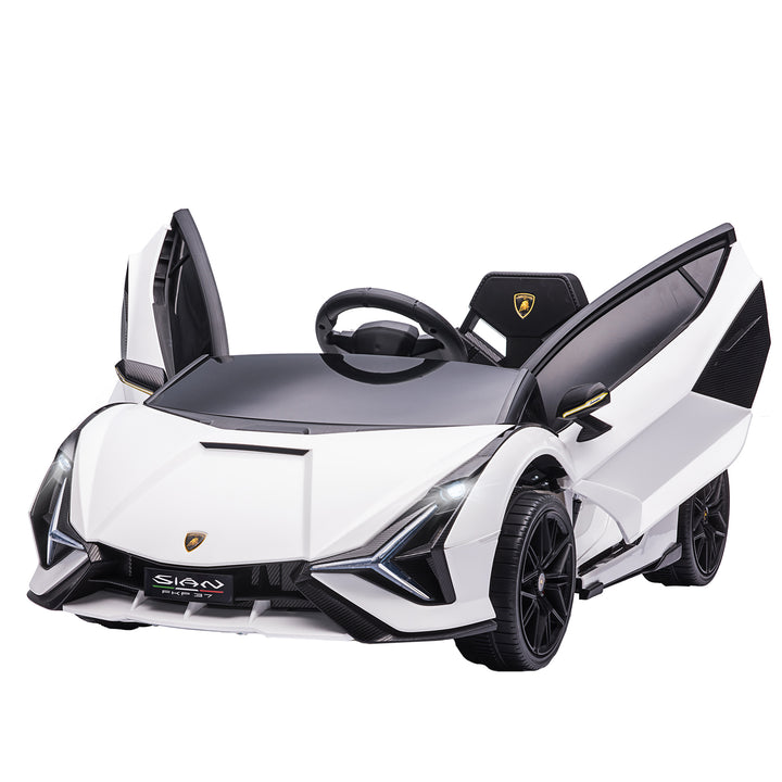 HOMCOM Compatible 12V Battery-powered Kids Electric Ride On Car Lamborghini SIAN Toy w/ Remote Control Lights MP3 for 3-5 Years Old White | Aosom UK