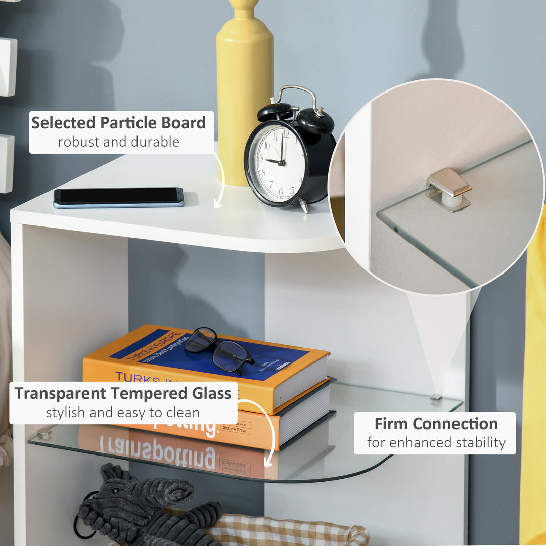 MCL Modern Side Table Three Layer Bedside Table Nightstand with 2 Storage Shelves, for Living room, Bedroom, White