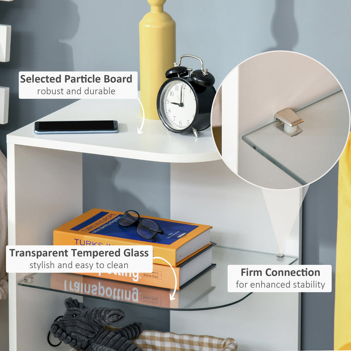 MCL Modern Side Table Three Layer Bedside Table Nightstand with 2 Storage Shelves, for Living room, Bedroom, White