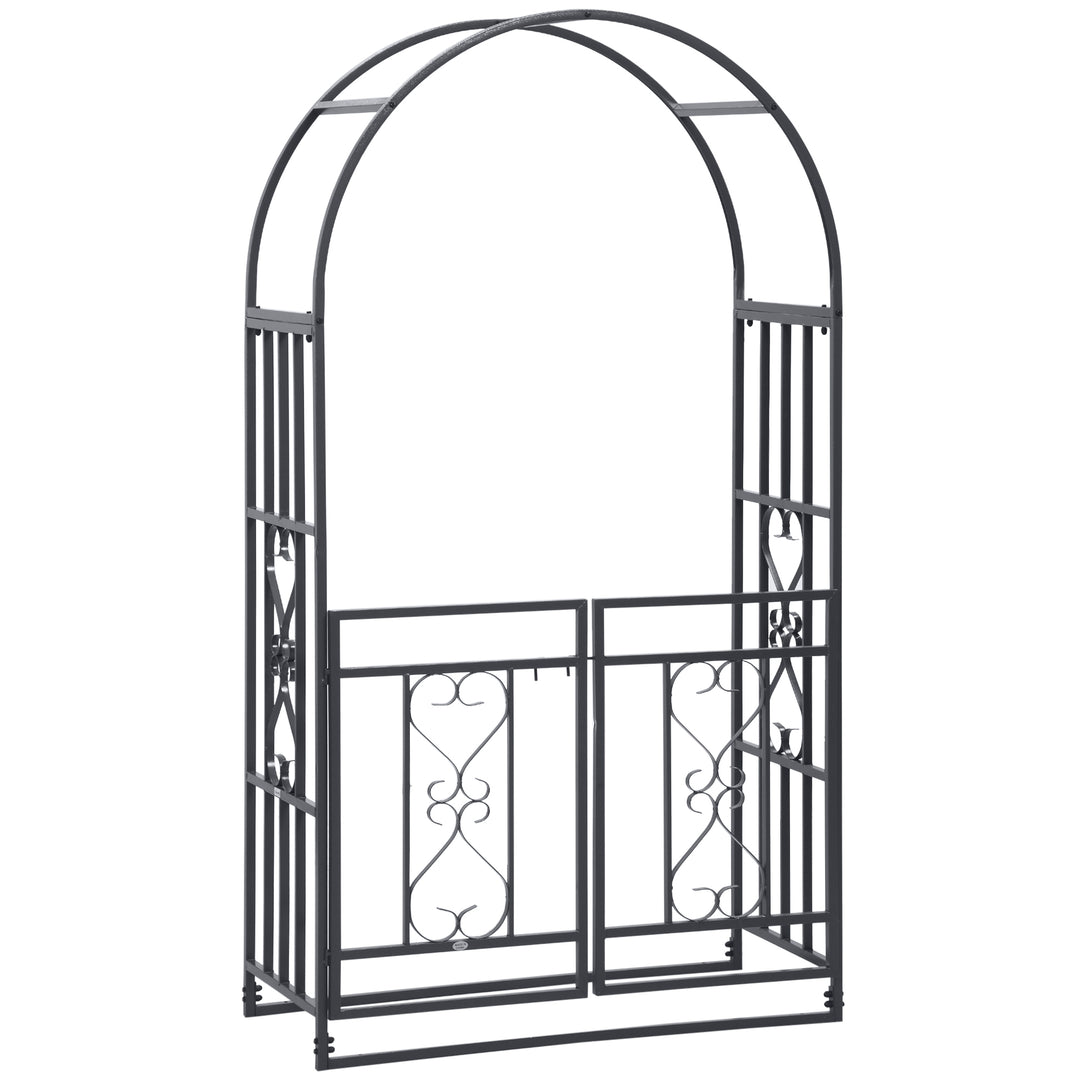 Outdoor Garden Arch with Double Gates, Metal Garden Arbor for Climbing